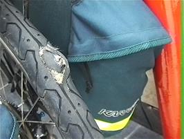Oliver's patched-up tyre hole only just survived the final ride of the tour from Greenhead to Carlisle